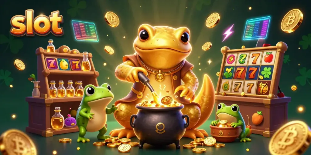 Experience thrilling slot gameplay with vibrant graphics and a magical alchemist scene.