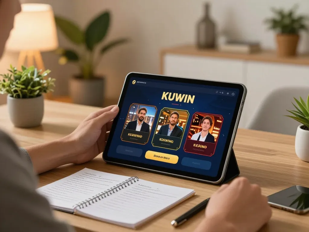 Kuwin player strategizing their bets on a tablet in a cozy home environment.