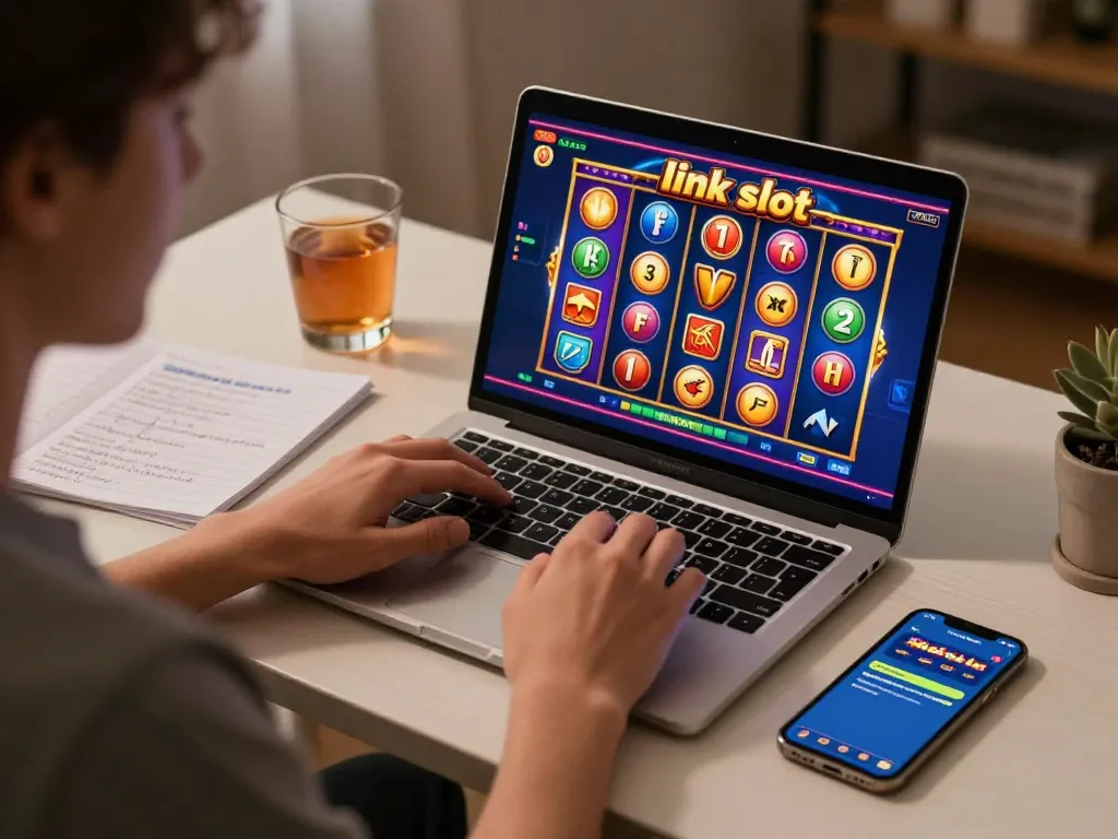 Engaging gameplay on link slot displayed on a laptop during a cozy gaming session.