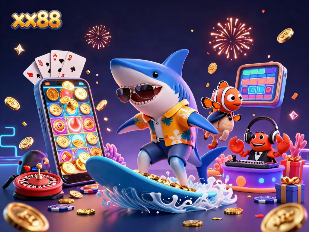 Engage in fun with xx88's vibrant casino-themed illustration featuring a lively underwater scene.