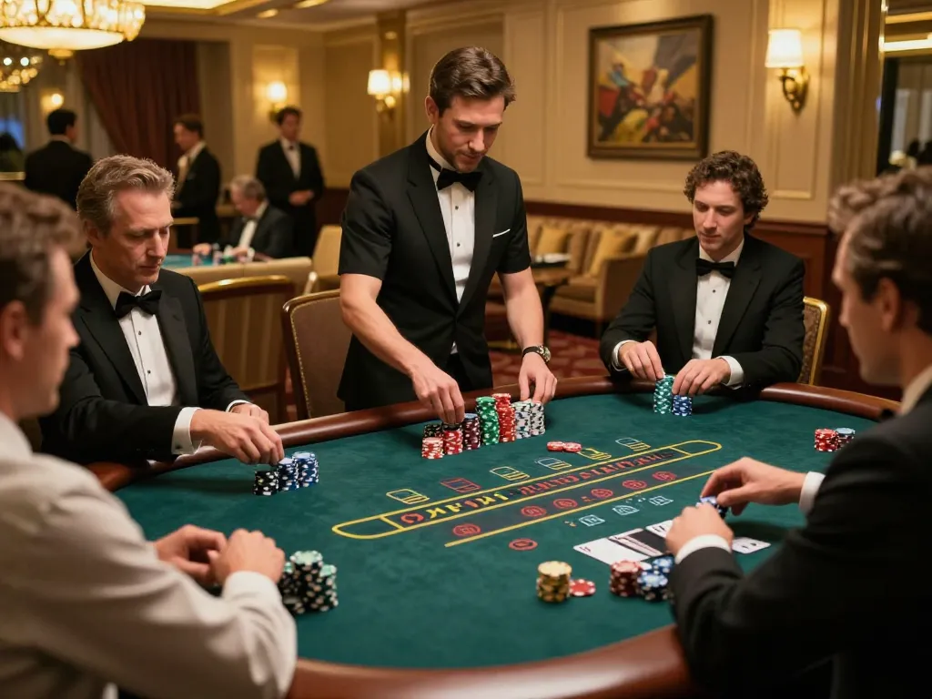 Experience the excitement of iwin at a blackjack table with players engaged in action.