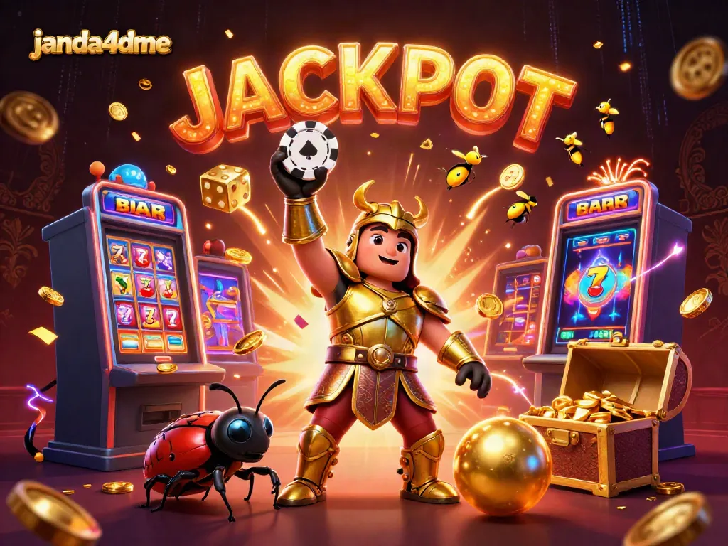 JANDA4D menampilkan ilustrasi kasino yang menarik dengan kemenangan jackpot di pertandingan sepak bola.