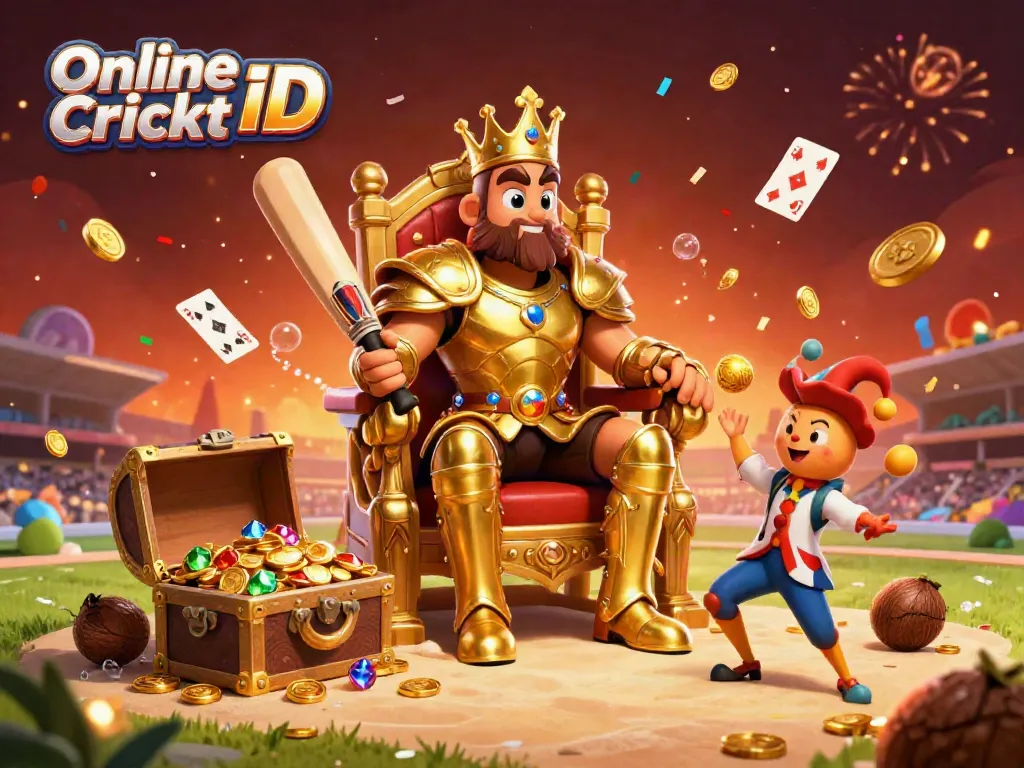Engage with Online Cricket ID through a vibrant cricket-themed 3D illustration, showcasing betting excitement.
