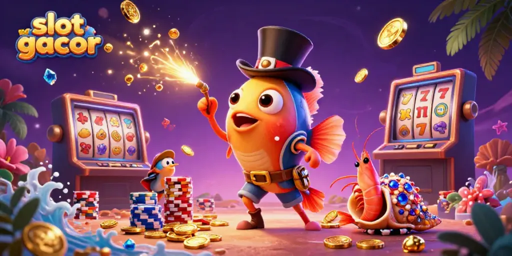 Experience the thrill of slot gacor with glowing coins, vibrant poker chips, and enchanted characters.