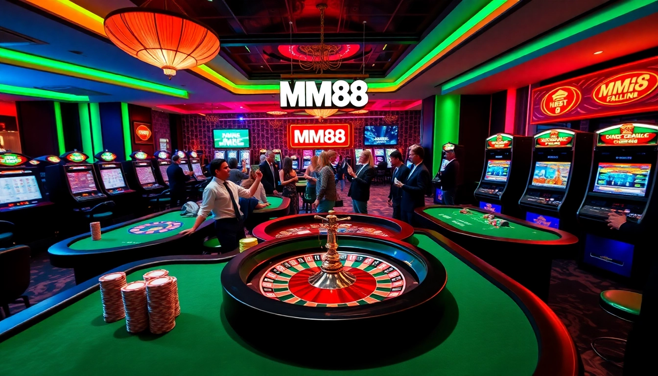 Exciting MM88 online casino scene with vibrant gaming elements and engaging atmosphere.
