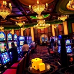 Players enjoying Slot Gacor machines in a luxurious casino setting filled with excitement and vibrant colors.