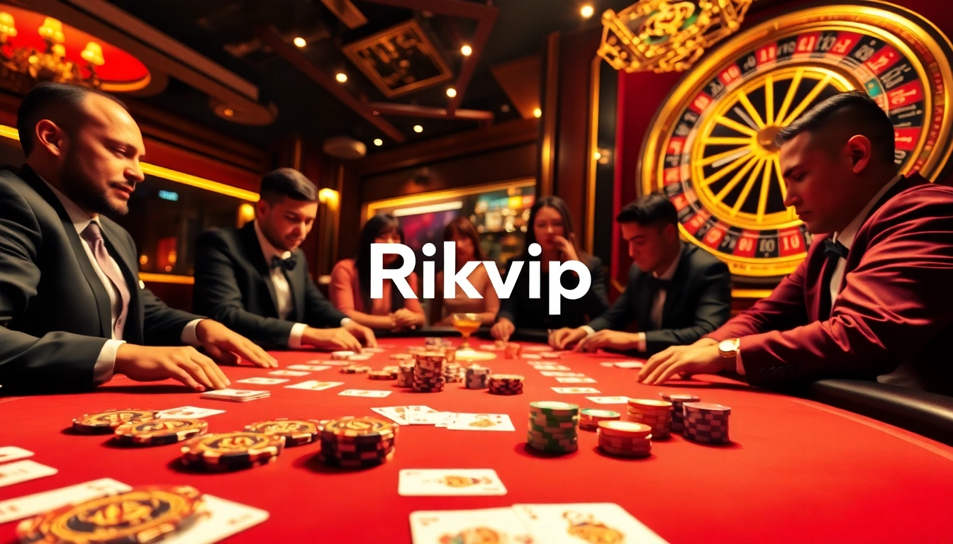 Professional players at a poker table experience the excitement of gambling at Rikvip casino.