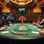 Engage in thrilling gameplay at tg88's vibrant casino table showcasing poker action.