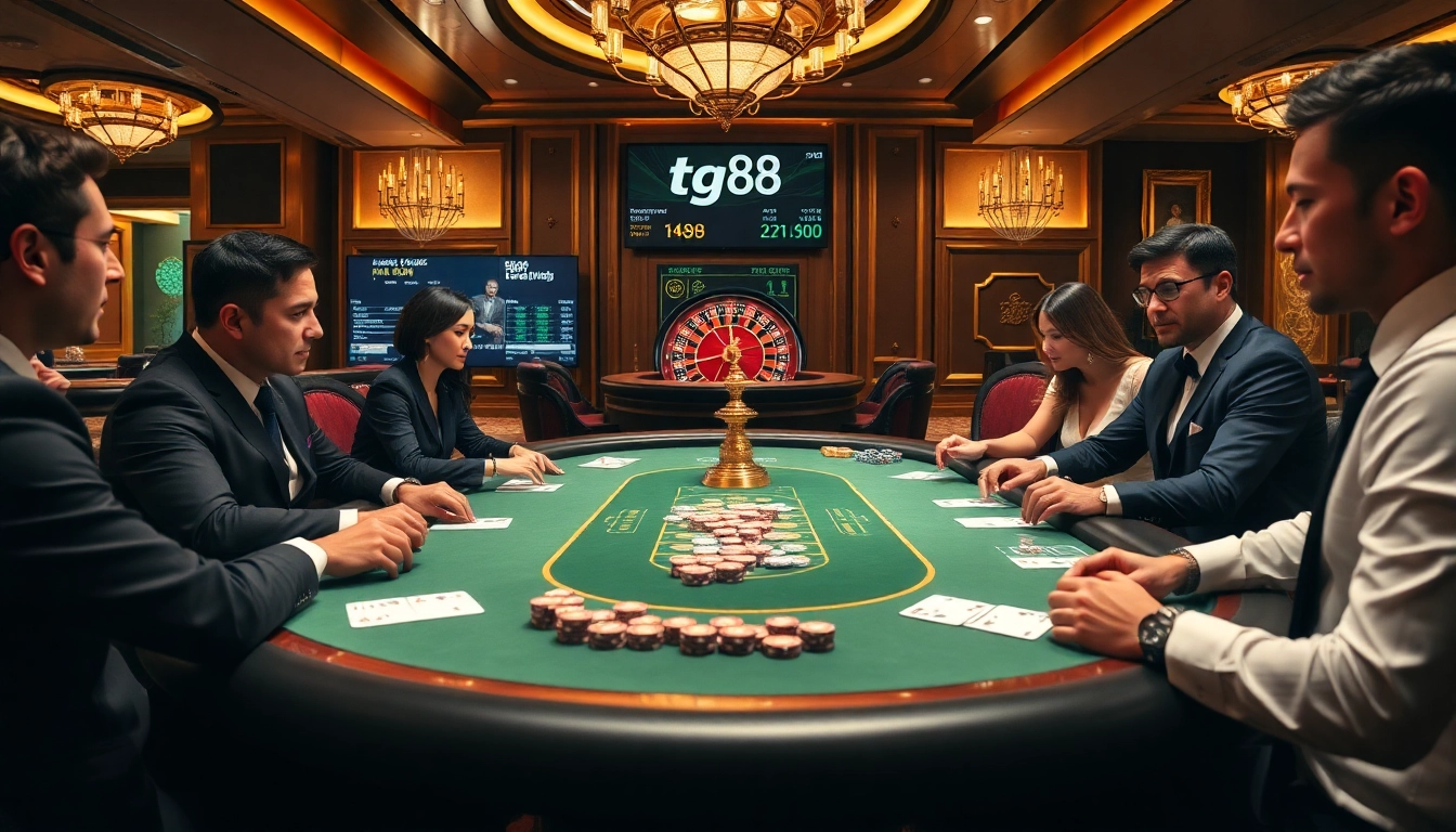 Engage in thrilling gameplay at tg88's vibrant casino table showcasing poker action.