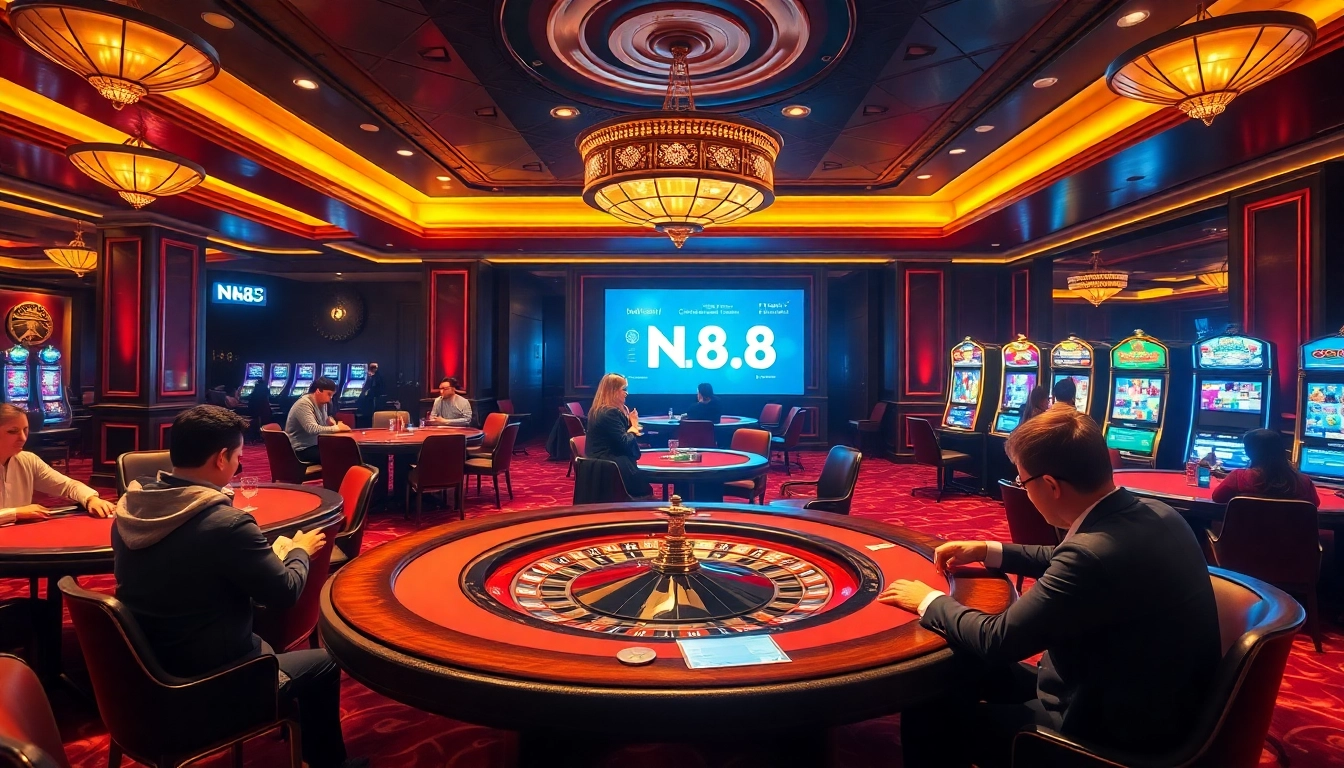 Gamble strategically at https://nk88.sa.com/ with lively casino scenes featuring poker tables and roulette wheels.