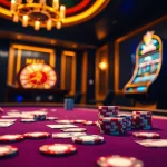 Hi88 casino scene showcasing poker chips and cards in an exciting gambling environment.