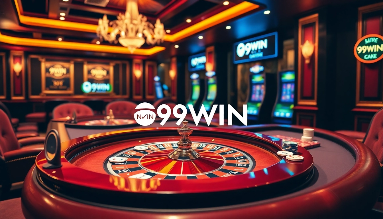 Engaging casino experience at 99WIN with vibrant gambling tables and poker chips.