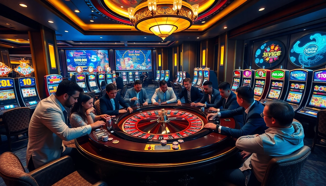 Experience the excitement of good88 at a luxurious casino table with engaging players and vibrant lights.