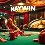 Experience luxurious gameplay at the HAYWIN casino, featuring vibrant poker tables and thrilling action.
