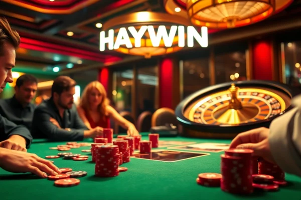 Experience luxurious gameplay at the HAYWIN casino, featuring vibrant poker tables and thrilling action.