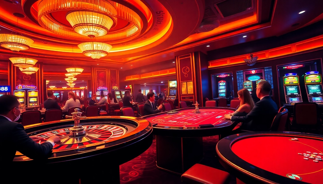 Co88 players strategizing at an upscale casino table surrounded by luxurious decor and vibrant gameplay.