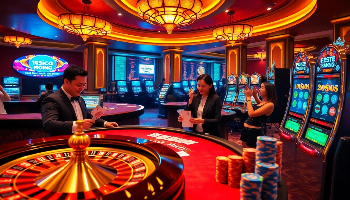 Nohu players enjoying thrilling casino games with engaging slot machines and roulette tables.