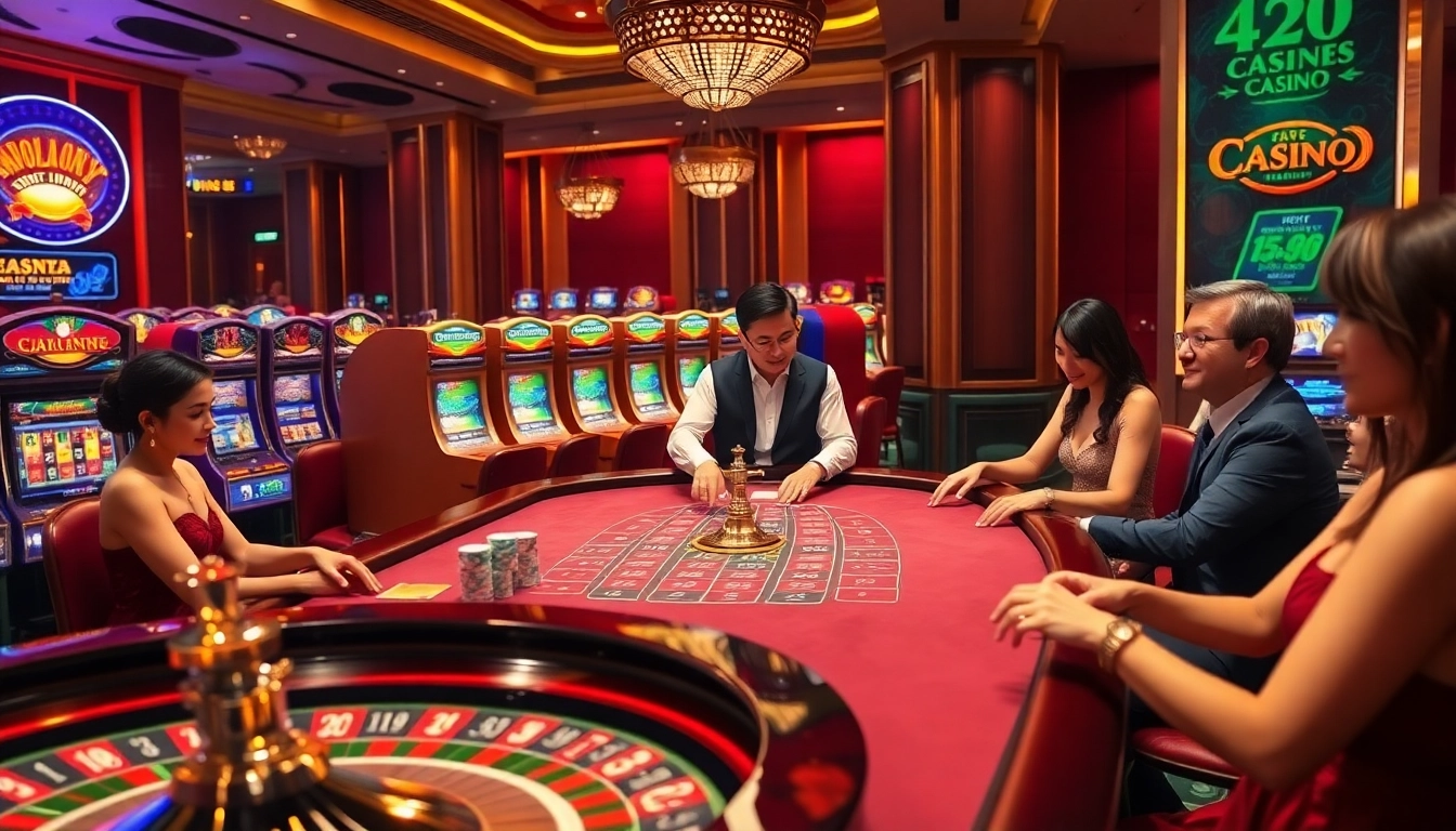 Engaging scene of QH88 table games with professional dealers and vibrant casino atmosphere.
