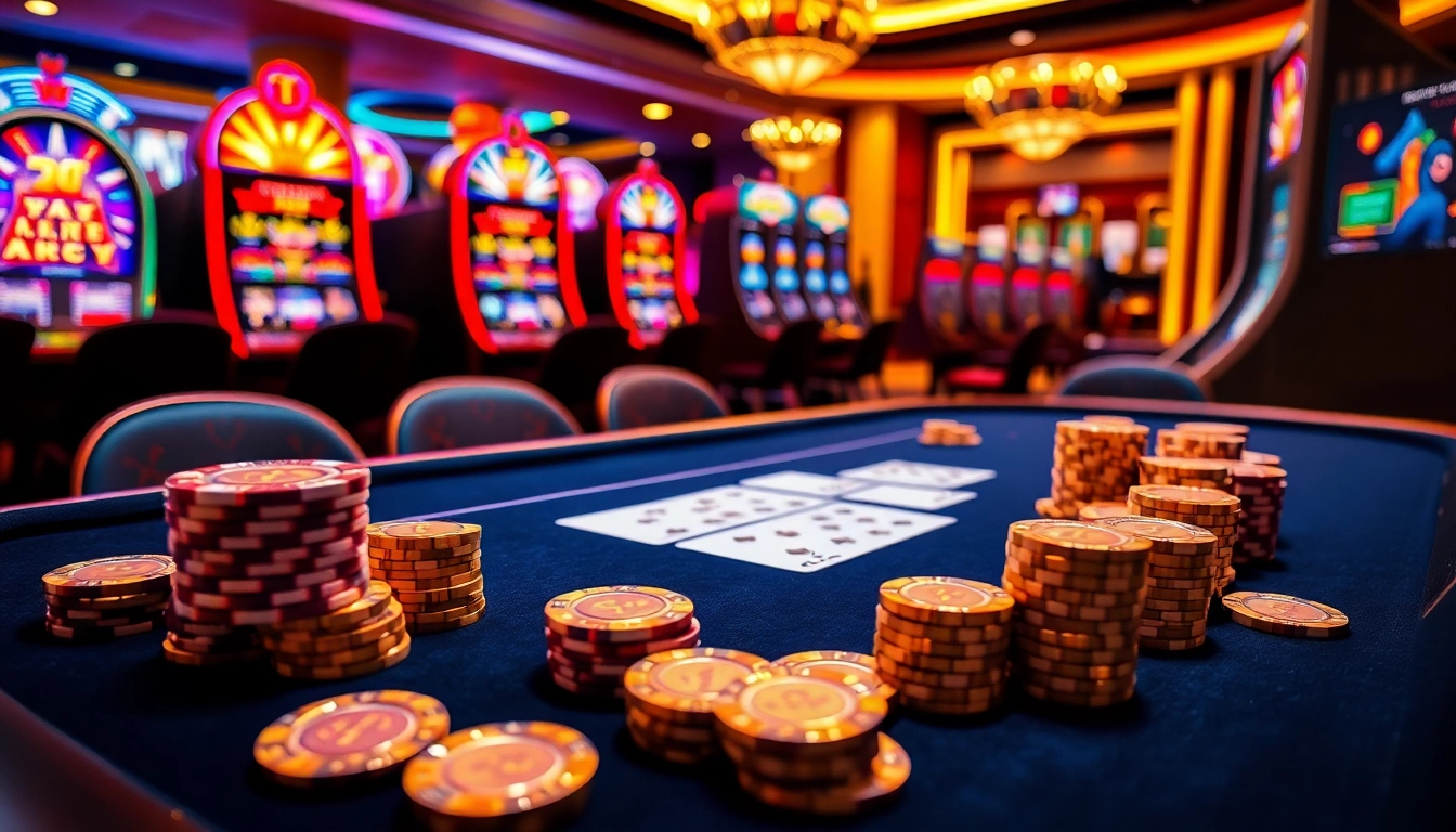 Experience high-stakes gaming at 99ok with vibrant casino tables and dazzling poker chips.