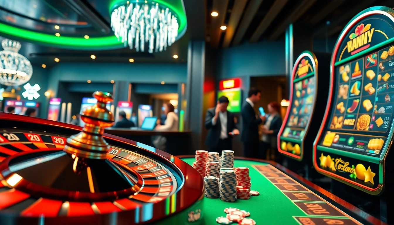 Players enjoying thrilling games at xn88 casino, showcasing poker chips and roulette.