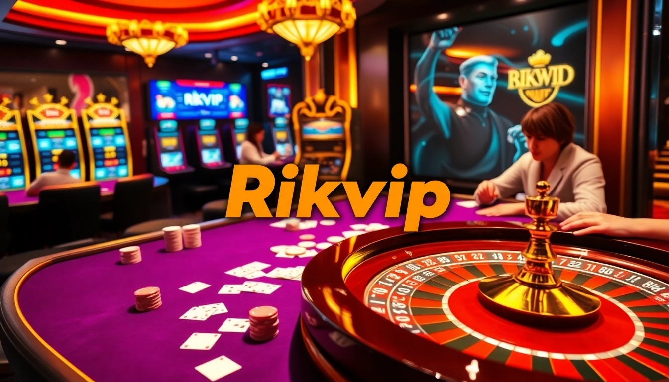 Rikvip players enjoying a thrilling casino experience at luxurious tables with vibrant games.