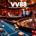 Experience the thrill of gambling at ww88 com with an engaging casino scene showcasing poker and roulette.