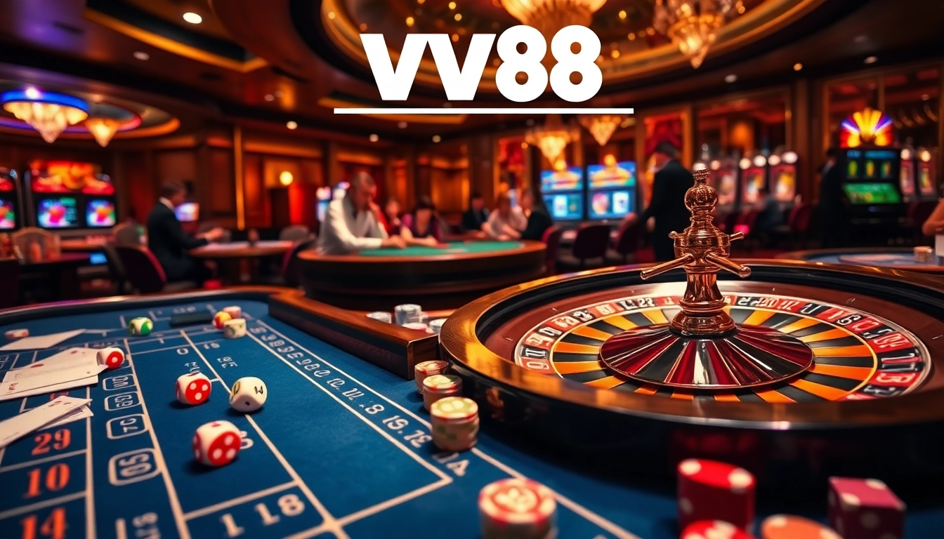 Experience the thrill of gambling at ww88 com with an engaging casino scene showcasing poker and roulette.