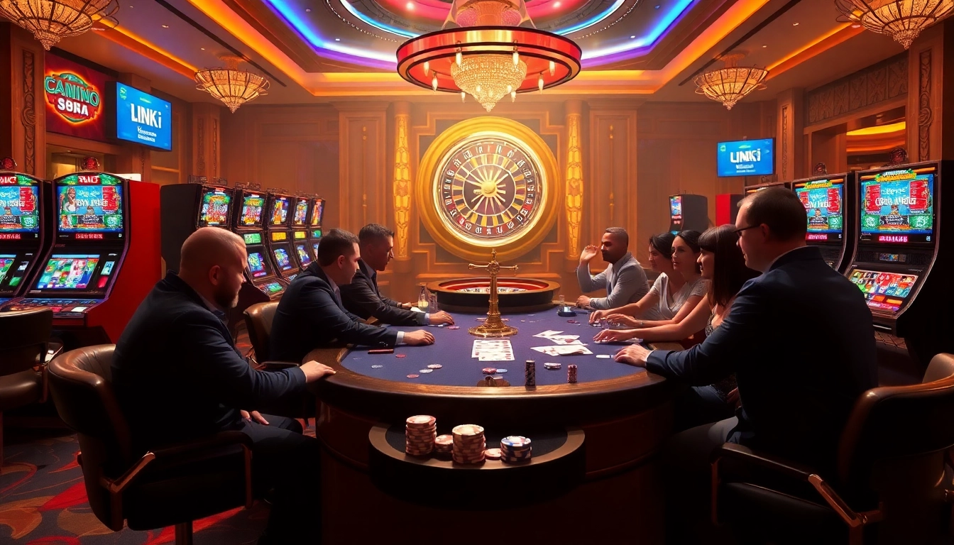 Experience thrilling action with link 88i at a vibrant casino game table, surrounded by players.