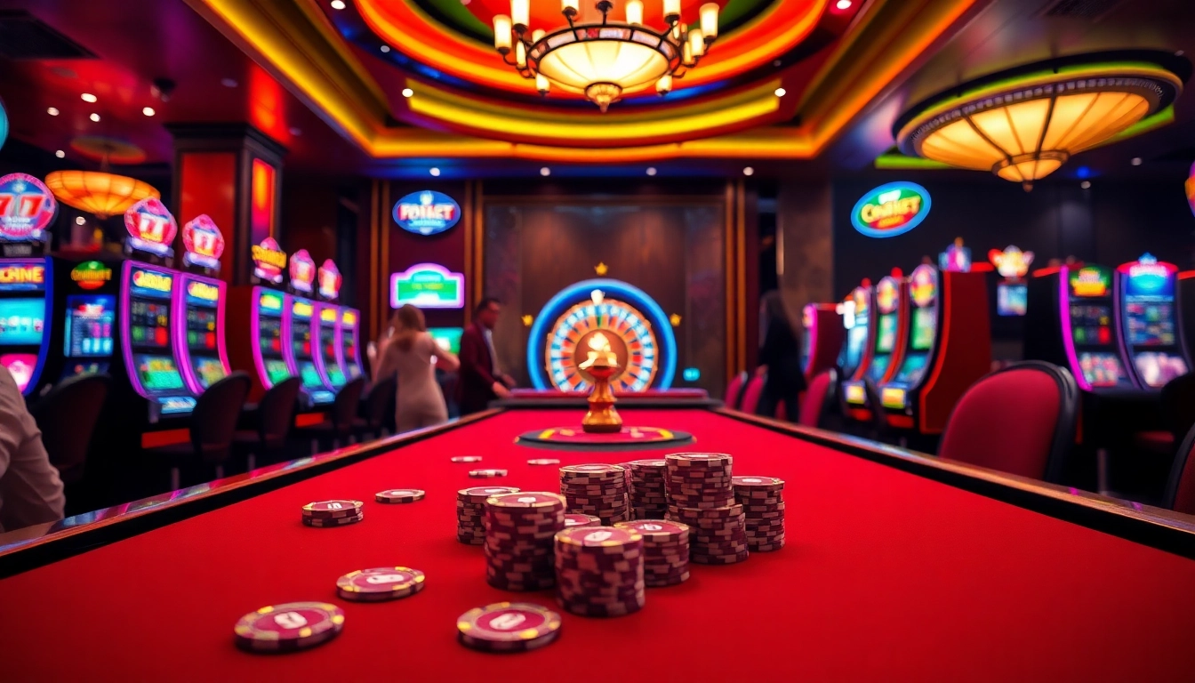 Engaged players enjoying 999BET games at an upscale casino table with vibrant slot machines.