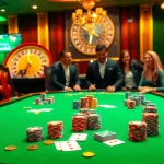 Tỷ lệ kèo nhà cái visualized with poker chips and cards at an elegant casino table.