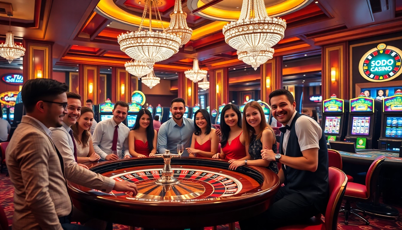 SODO CASINO features players enthusiastically engaging at a roulette table, showcasing vibrant casino excitement.