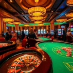 Experience the excitement of OPEN88 as players engage at a vibrant casino table amidst luxurious gaming elements.