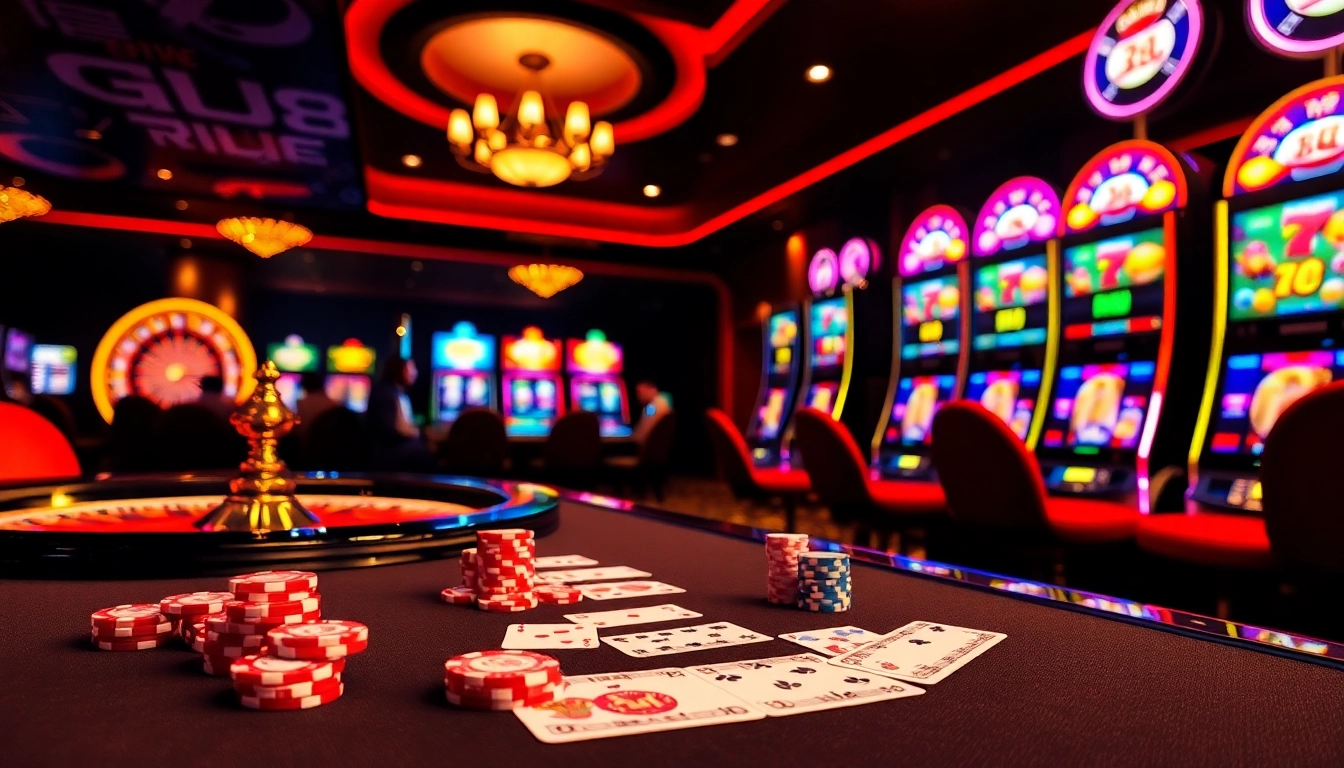 Experience luxury gaming at go88 with a vibrant casino table, poker chips, and a roulette wheel.
