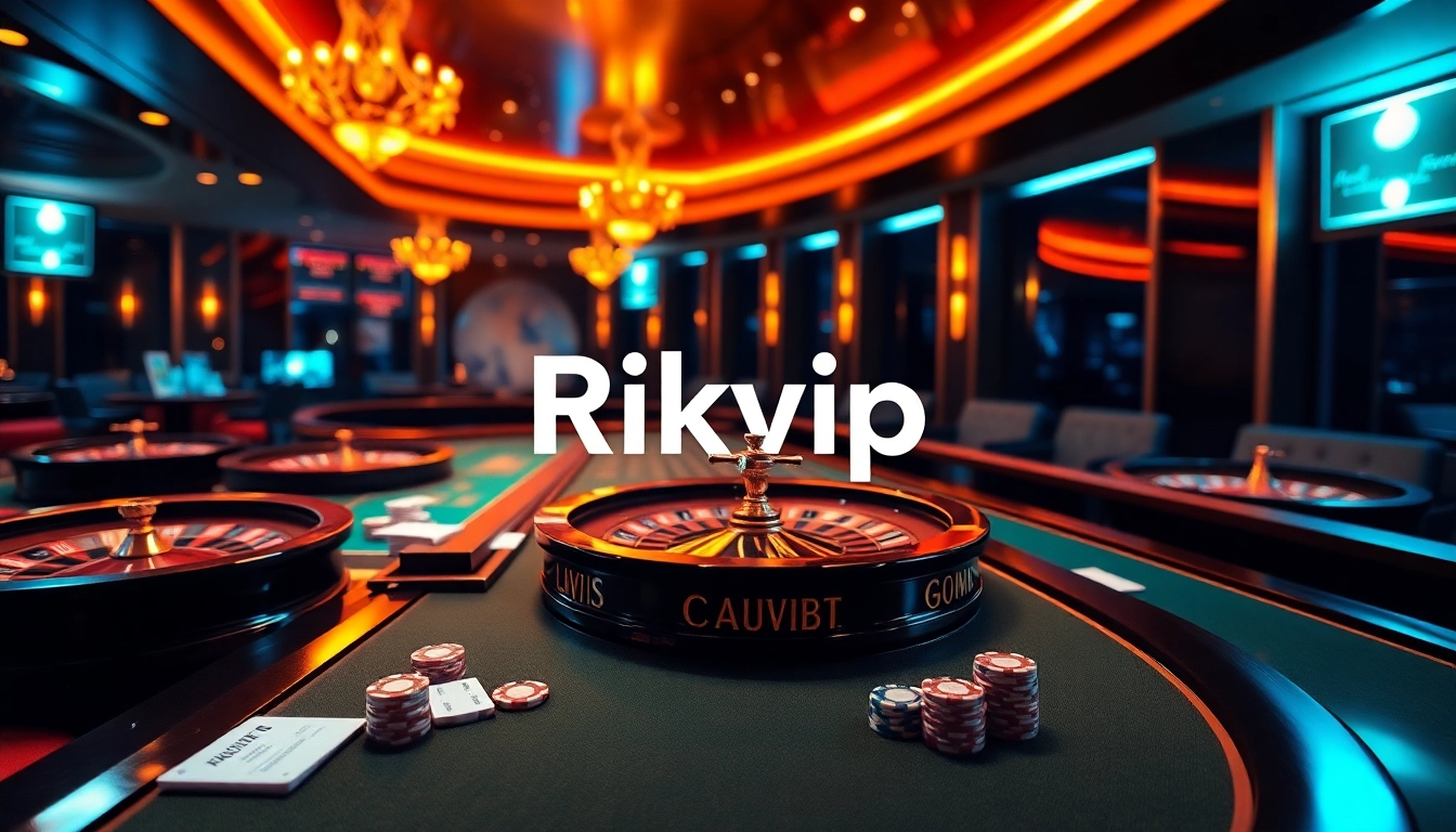 Experience the excitement of online gambling at Rikvip, featuring colorful casino elements.