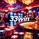 Experience thrilling gameplay at 33win's luxurious casino with vibrant poker chips and exciting games.