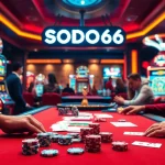 SODO66 casino atmosphere with players engaged in table games and slot machines.