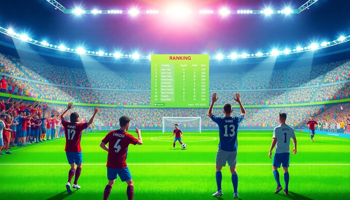 bảng xếp hạng bóng đá displayed on scoreboard in vibrant football scene with cheering fans