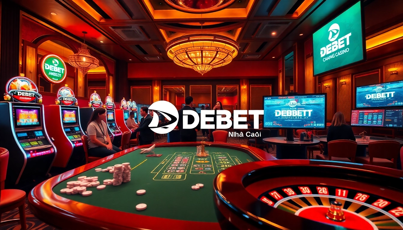Luxury gaming experience with Nhà Cái DEBET showcasing engaging casino action and vibrant slot machines.