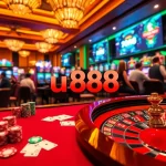Experience the thrill of u888 online gambling in a luxurious casino setting with poker chips and roulette.