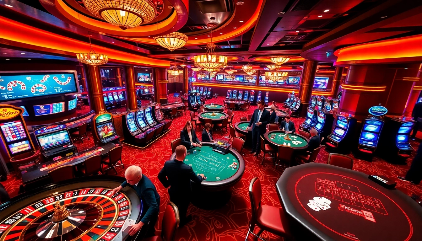 Kicking off a thrilling night at the casino with betting action at https://kkwinzz.com/ featuring vibrant tables and slot machines.