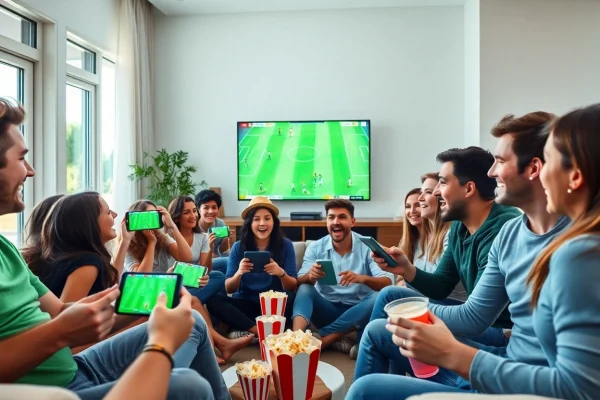 Socolive platform offering seamless live soccer streaming in a lively home setting, showcasing fans enjoying the game.