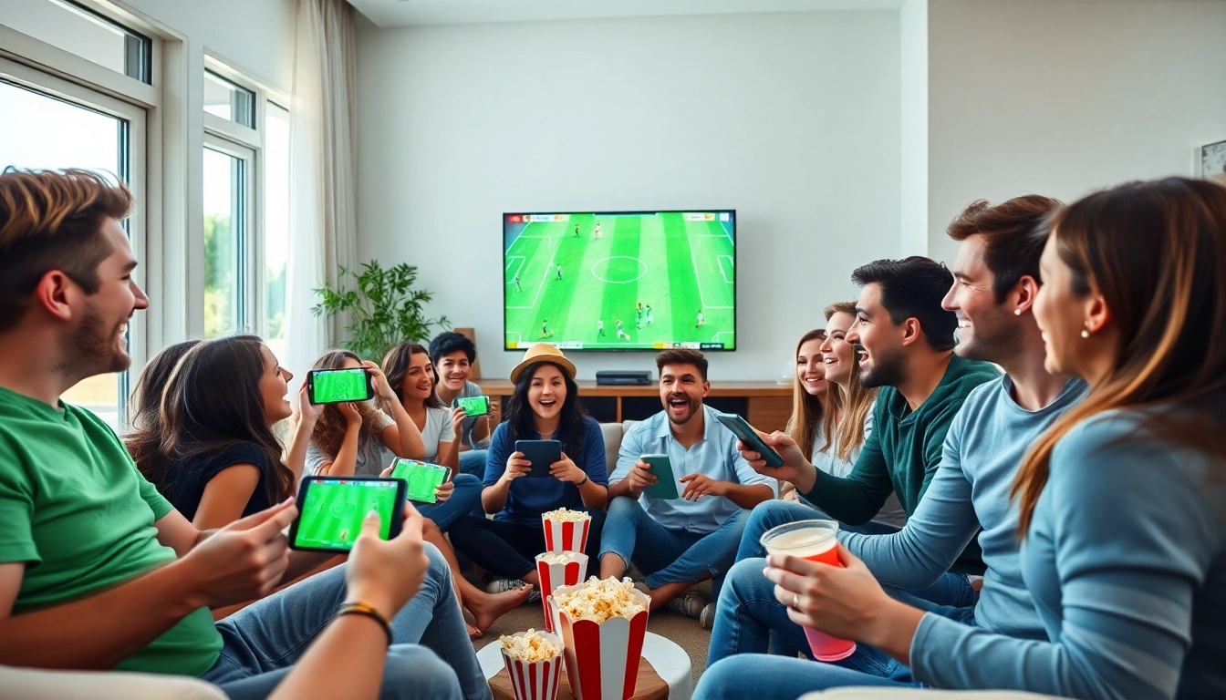 Socolive platform offering seamless live soccer streaming in a lively home setting, showcasing fans enjoying the game.