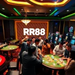 Experience the excitement of RR88 with vibrant casino tables and enthusiastic gamblers.