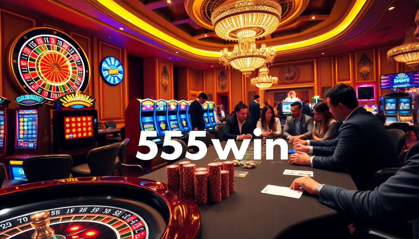 Exciting casino atmosphere featuring gambling elements highlighting 555win