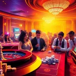 Experience raja luck excitement at a vibrant casino with roulette and slot machines.