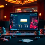 Sbobet login indonesia interface showcasing online betting with vibrant casino elements and poker accessories.