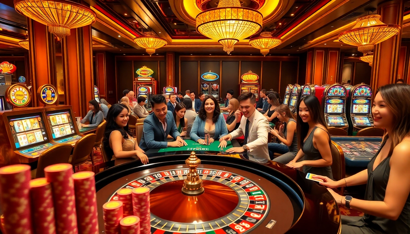 Experience excitement at F168.VISION casino with lively tables, chips, and vibrant slot machines.