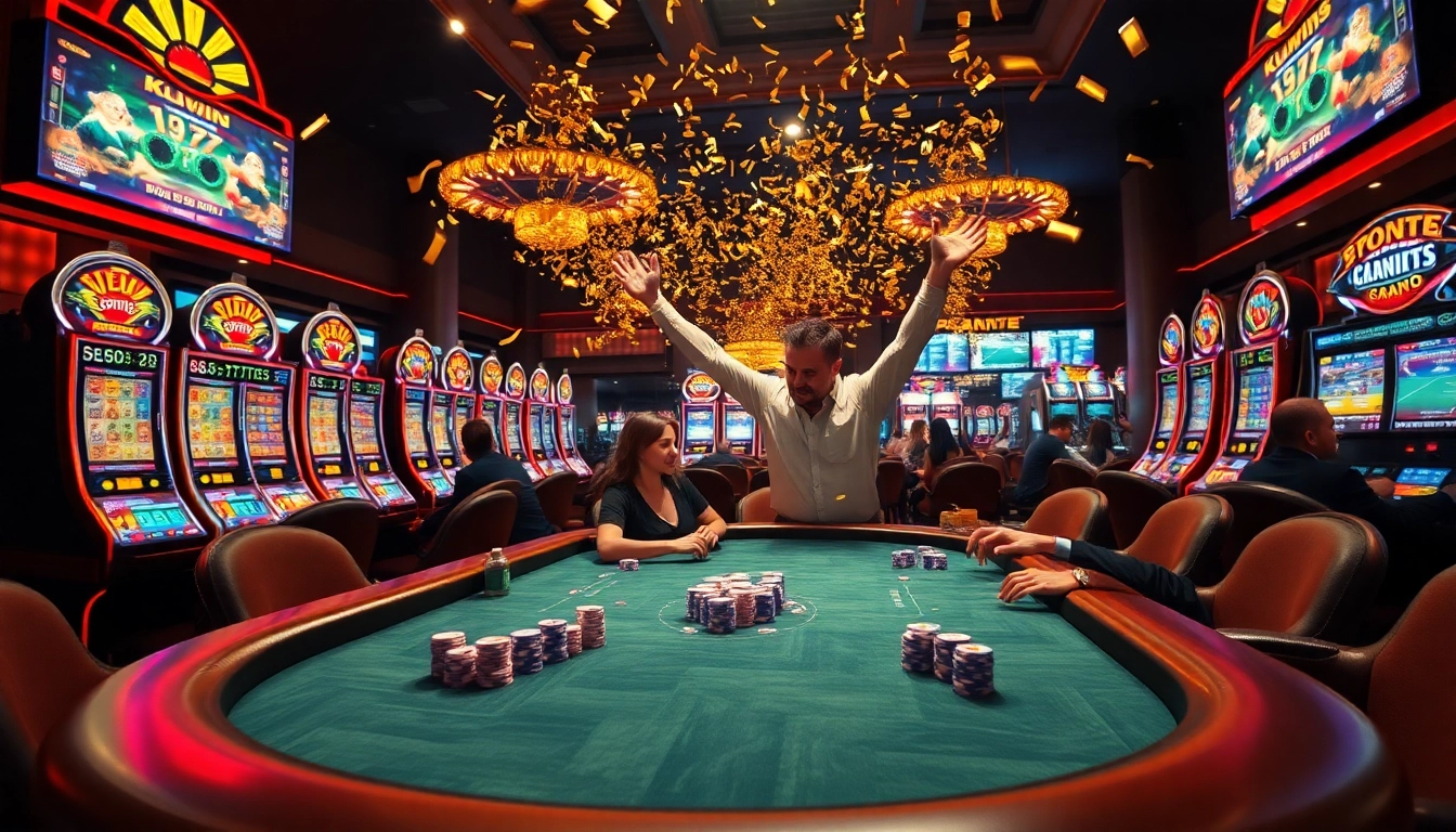 Kuwin gaming table bustling with activity, showcasing strategic betting excitement in an elegant casino scene.