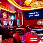 Nổ Hũ Đổi Thưởng slot machine action showcasing excitement and luxury in a vibrant casino scene.