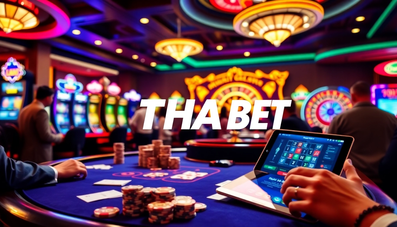 Experience the excitement at THA BET casino with vibrant poker tables and slot machines.